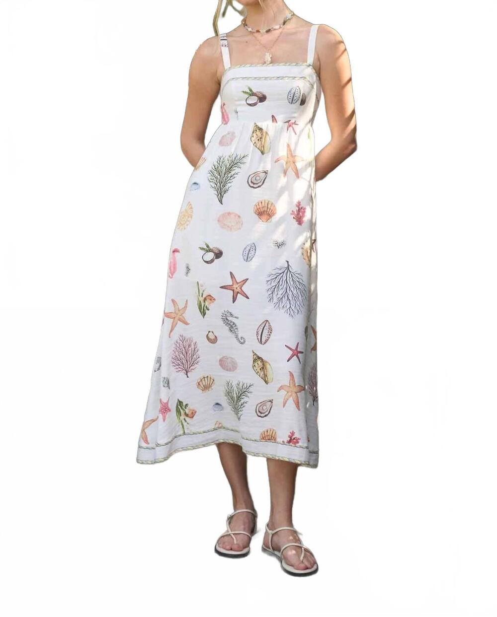 NEW BLU PEPPER she sells sea shells midi dress in cream multi